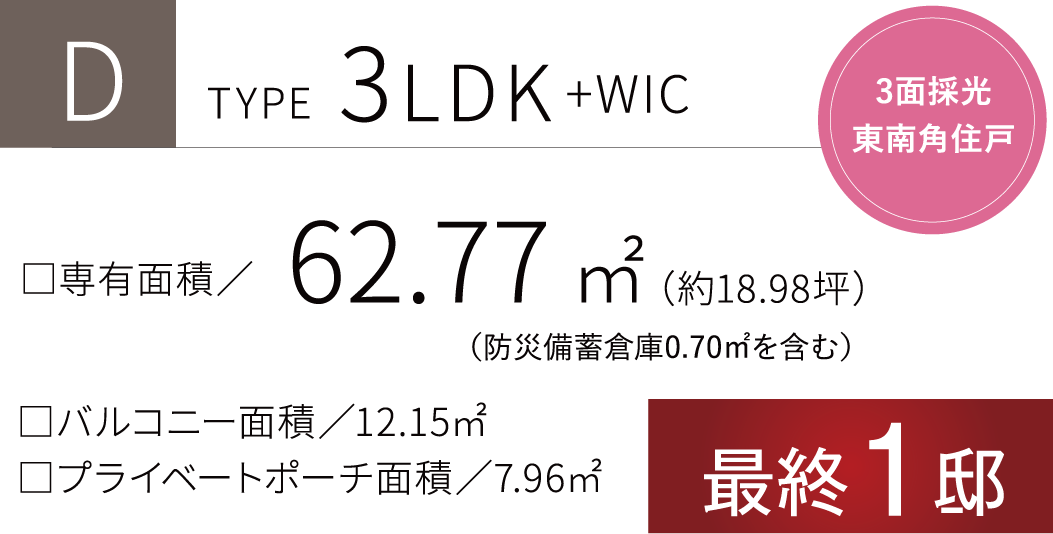 Dタイプ 3LDK+WIC